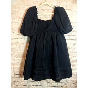 Sofie the Label Babydoll Dress Large Black Tie Back Puff Sleeve Organza Tulle